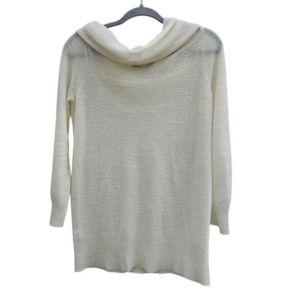 Trina Turk Sweater Womens Medium Ivory Wool Cowl Neck Stretch Minimalist Thin - Picture 6 of 10